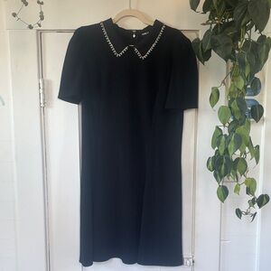 Karl Lagerfeld Black Dress with Pearl and Rhinestone Collar